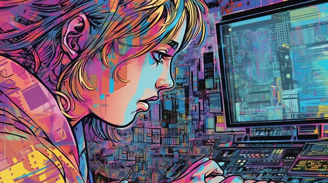 Access to technology and digital literacy concept . Fantasy concept , Illustration painting.