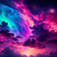 Breathtakingly vibrant sky adorned with dazzling stars. A mesmerizing display of color and celestial beauty. Stock photo.
