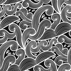 vector contemporary white wave lines asian style seamless pattern on black