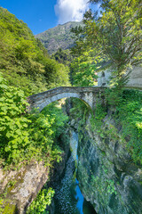 The Orrido of Saint Anna Church over the Cannobino River, Cannobio, Piedmont, Italy, Europe