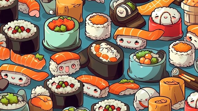 Adorable cartoon sushi . Fantasy concept , Illustration painting.