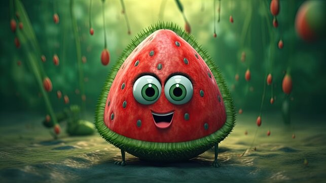 Adorable cartoon watermelon . Fantasy concept , Illustration painting.