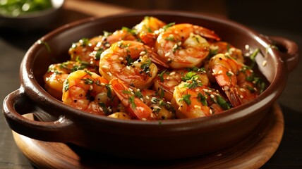 Fototapeta premium Gambas al Ajillo: Sautéed Shrimp in Garlic-Infused Oil