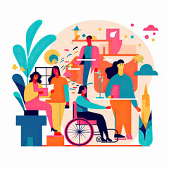 abstract Celebrating diversity and inclusivity in teamworks at the office workplace by linking arms together - made with generative ai	