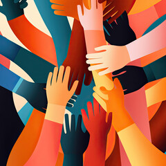 abstract Celebrating diversity and inclusivity in teamworks at the office workplace by linking arms together - made with generative ai	