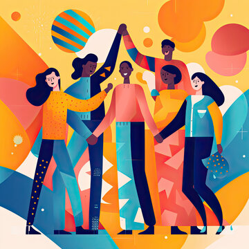 abstract Celebrating diversity and inclusivity in teamworks at the office workplace by linking arms together - made with generative ai	