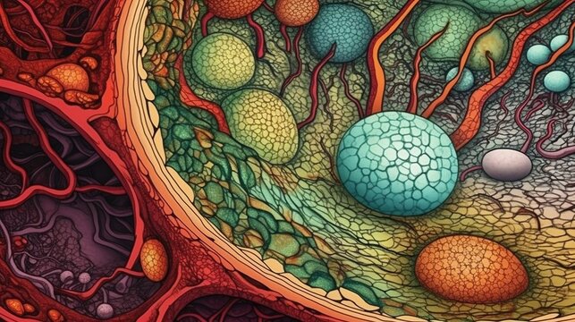 Anatomy of a plant cell . Fantasy concept , Illustration painting.