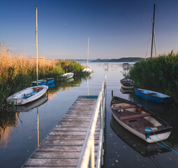Sailboats in the harbor in the morning