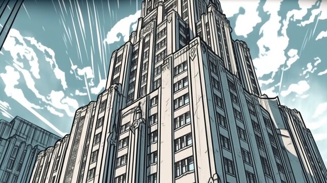 Art deco skyscraper from the 1920s . Fantasy concept , Illustration painting.