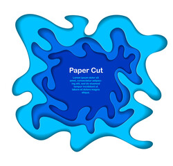 Abstract blue paper cutout curvy shapes layered, vector illustration in paper cut style. layout for business card, presentations, flyers or posters.