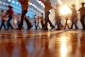 dance floor with silhouettes of dancing people. Generated by AI.