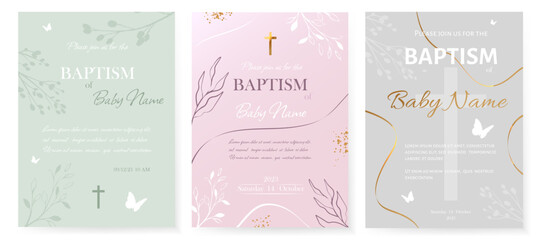 Baptism Invitation Card Design. Invitation Template with Cross. Vector illustration EPS10 - obrazy, fototapety, plakaty