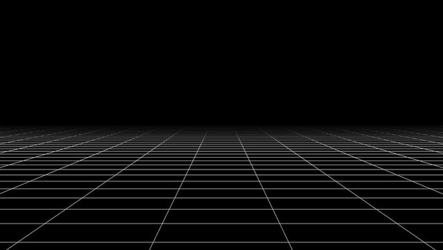Perspective wireframe grid simple black and white. Seamless loop. 