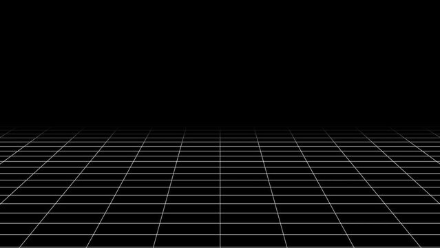 Perspective wireframe grid simple black and white. Seamless loop. 