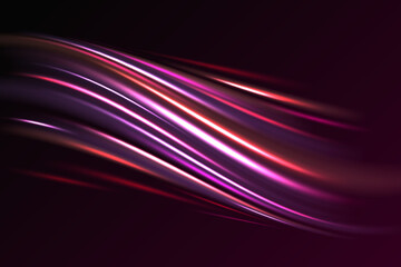 Colorful light trails with motion effect. Neon color glowing lines background, high-speed light trails effect.