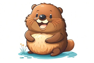 Happy Beaver on a White Background cutout isolated Cartoon Sticker Style Illustration