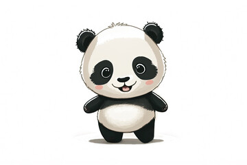 Happy Panda Bear on a White Background cutout isolated Cartoon Sticker Style Illustration