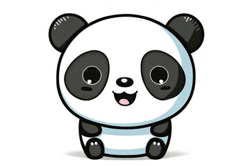 Fototapeta premium Happy Panda Bear on a White Background cutout isolated Cartoon Sticker Style Illustration