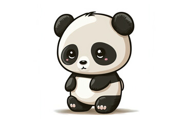 A Cartoon Sticker Style Illustration of a Sad Panda Bear on a White Background