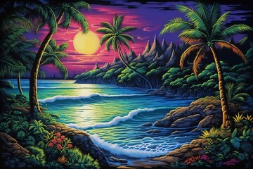 Fototapeta na wymiar Tropical island, colorful background. Created with generative AI.