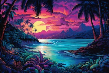 Fototapeta na wymiar Tropical island, colorful background. Created with generative AI.