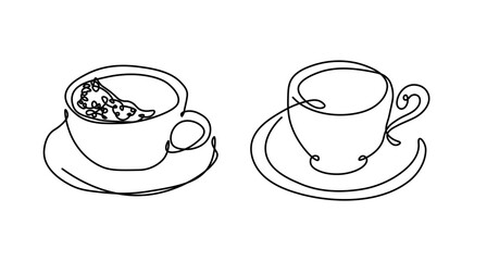 Linear covey drink, doodle sketch, in one line. The concept of simplicity. Tea, coffee, cocktail.