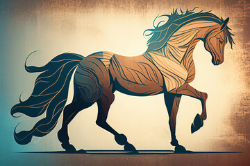 A Stylised Illustration of a Horse Standing in a Proud Stance With Flowing Mane in a Graphic Style