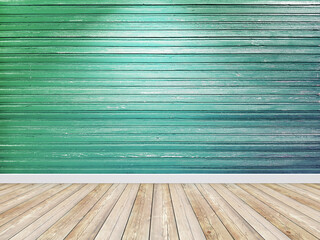 vintage empty room green wooden background
