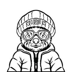 Vector illustration of a bear in a winter jacket and a hat.