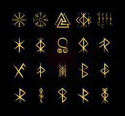 Full editable collection of norse symbols with meanings like protection, love, healing, safe travelling, compass, good luck, brave or courage and more.