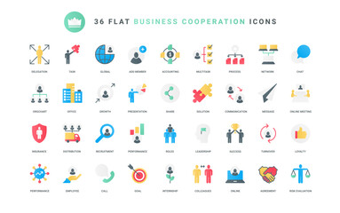 Fototapeta na wymiar Growth of partnership in corporate team, loyalty in communication and teamwork of employees, success recruitment and leadership. Business cooperation trendy flat icons set vector illustration