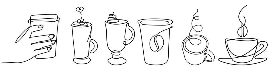 Linear covey drink, doodle sketch, in one line. The concept of simplicity. Tea, coffee, cocktail.
