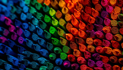 A vibrant collection of candy in a row, illuminated rainbow generated by AI