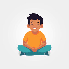 young contented boy sitting with legs crossed