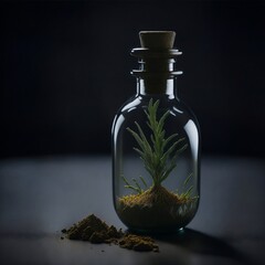 A glass vial of perfume, filled with a mysterious and exotic blend of spices and herbs