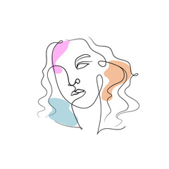 This abstract line art illustration depicts a woman's face in a simple, minimalist style. The lines are fluid and graceful, and the face is rendered in shades of black and white.