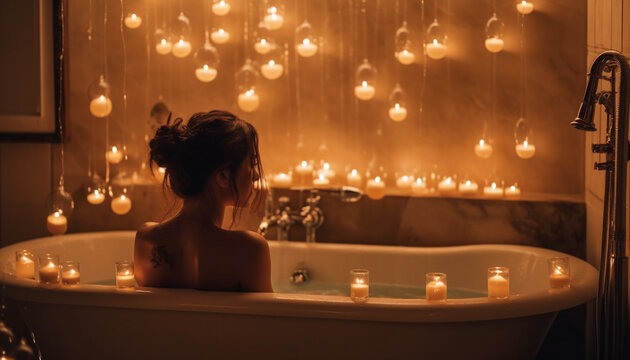 One Person Enjoys A Pampering Bubble Bath For Relaxation Generated By AI