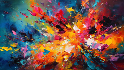 Vibrant colors splash in chaotic composition, a modern celebration generated by AI