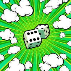 Dice concept in pop art style for print and decoration.Vector clipart.