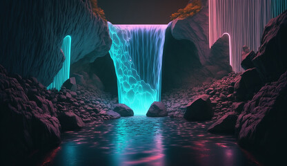 Beautiful nature rainbow stone glowing waterfall wallpaper AI Generated image