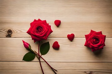 red rose on wooden background generated by AI technology 