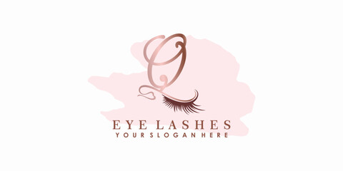 eye lash beauty logo design with letter concept