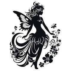 beautiful fairy silhouette. Bkack and white. Vector illustration