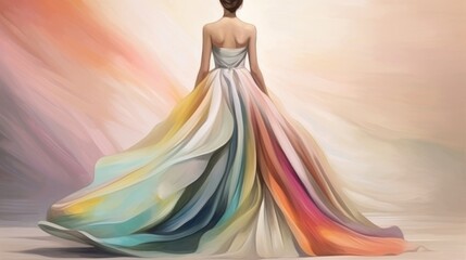 Abstract art woman wearing a vibrant and colorful dress