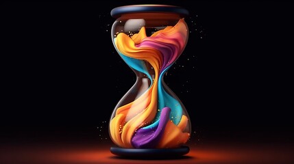 Illustration of a vibrant hourglass on a dark backdrop