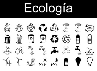 Set of assorted icons on the theme of ecology and environmental care