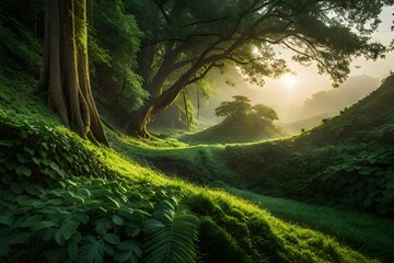 forest in the morning generated by AI technology 