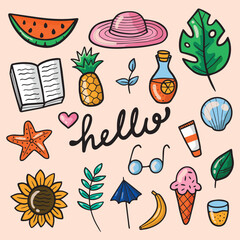 Summer stickers design. Vector illustration in summer holidays concept