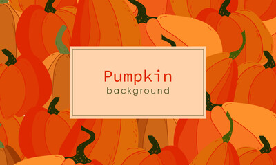 Fototapeta premium Autumn orange pumpkins border frame background with space text