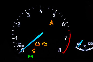 Speedometer of a car on black background, Concept of automobile speed